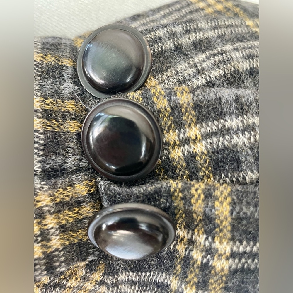 Nanette Lepore wool midi dress, grey/yellow tartan, buttons, cap sleeves, 0 - Picture 8 of 13